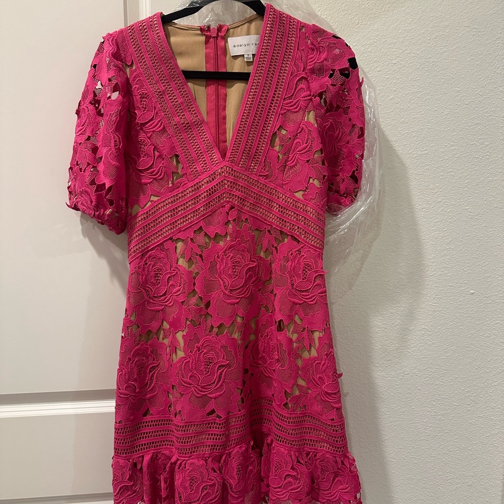Adelyn Rae Pink Crochet Detail Dress